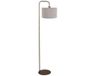 Mexlite Forma Vloerlamp bronskleurig met grof grijs linnen kap, 30 cm diameter en 18 cm hoogte