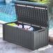 Merkloos Tuingereedschap opbergbox met kussen 120 gallon waterdicht - Terraskussen en zwembadaccessoires opslag - Afsluitbaar - Eenvoudig te monteren (Donkergrijs)