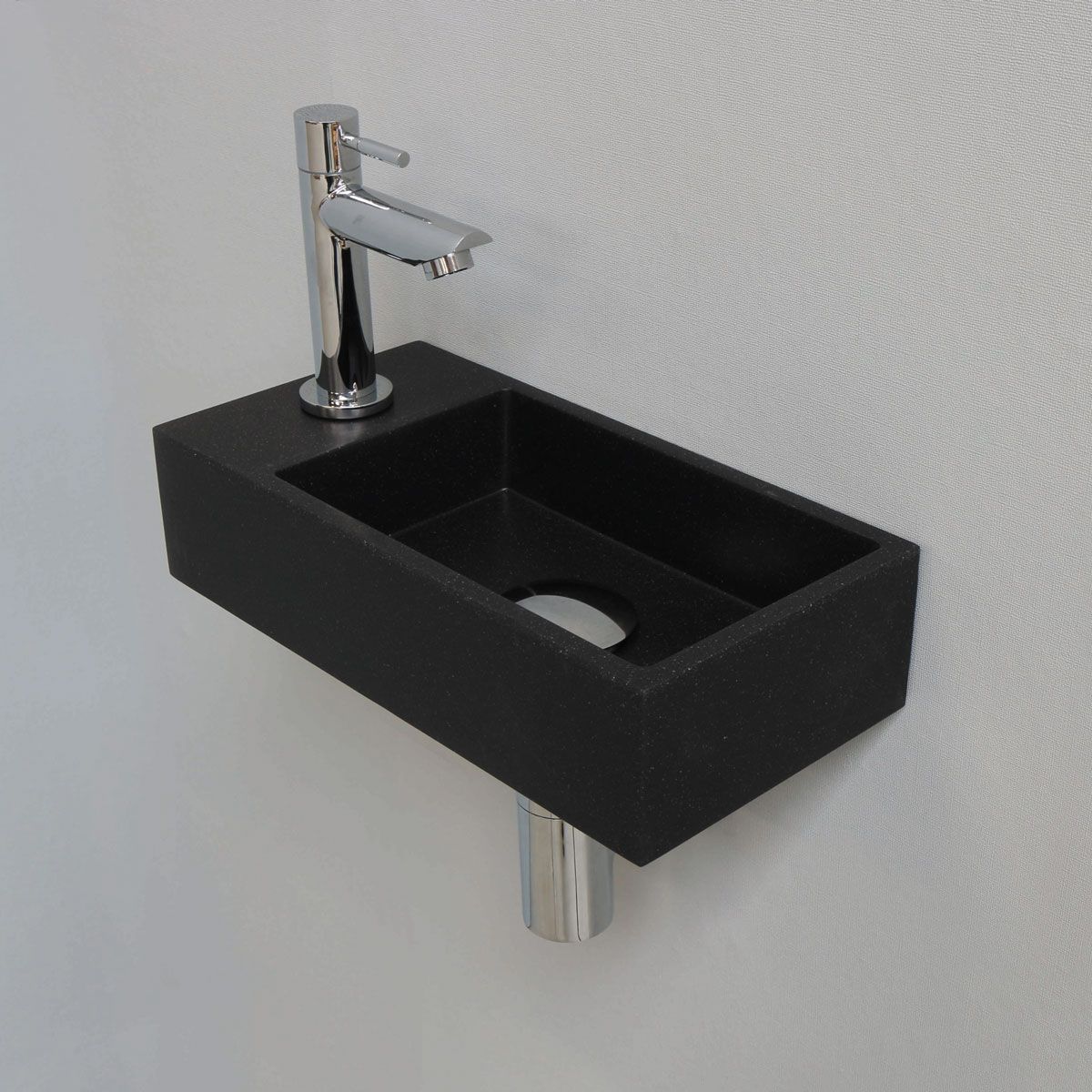 Ink Fonteinset Versus Rechthoek Links 36x18x9cm Quartz Zwart Toiletkraan Sifon Plug Glans Chroom
