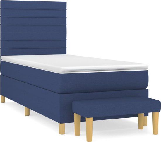 vidaXL Boxspring met matras stof blauw 100x200 cm