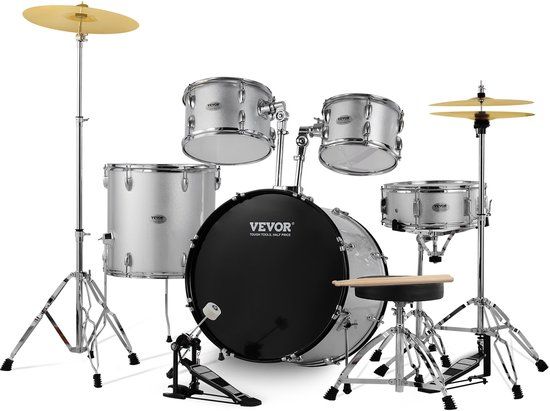 VEVOR 5-Delige Fullsize Drumset met Troonstandaard Zilver