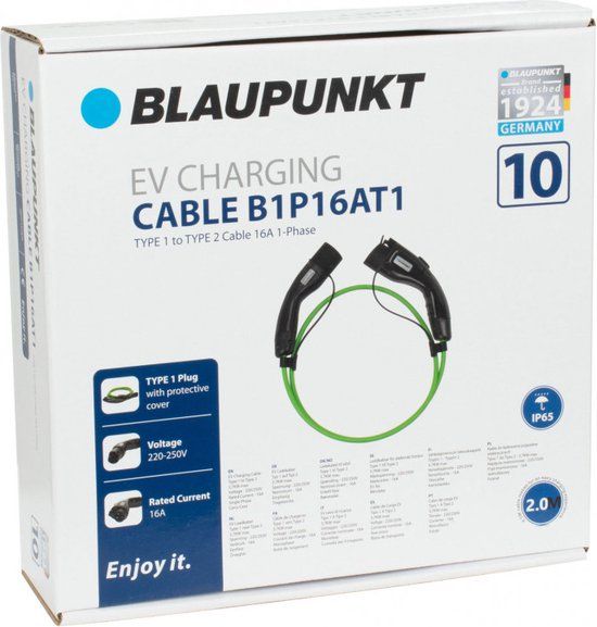 Blaupunkt Laadkabel B1P16AT1 - Elektrische Auto - 2 Meter - 3.7 kW - Groen