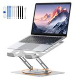 Euqvunn Laptopstandaard voor bureau, laptopverhoger met 360° draaibare basis, geventileerde laptophouder van koolstofstaal, hoogte-en hoekverstelbaar, compatibel met MacBook Pro/Air, 11–16"(Zilver)