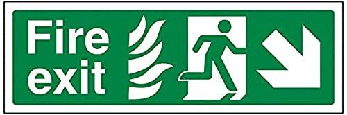 VSafety 14025AX-R Fire Exit Sign - Downward Arrow - Rigid Plastic - 300x100mm - Green