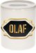 Bellatio Decorations Spaarpot Olaf - wit - met goud/zwart embleem - 8 x 9 cm - keramiek - met afsluitdop - cadeau verjaardag