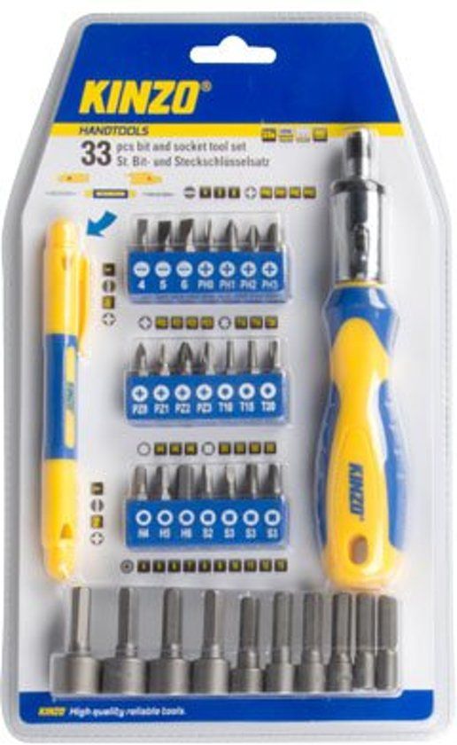 Kinzo 33 Pc schroevendraaier gereedschapset chroom vanadium magnetische gemakkelijke greep populaire bits