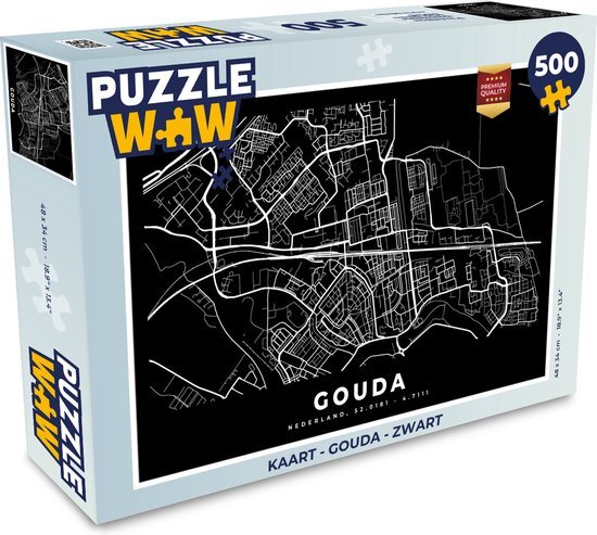 MuchoWow Puzzel Kaart - Gouda - Zwart - Legpuzzel - Puzzel 500 stukjes