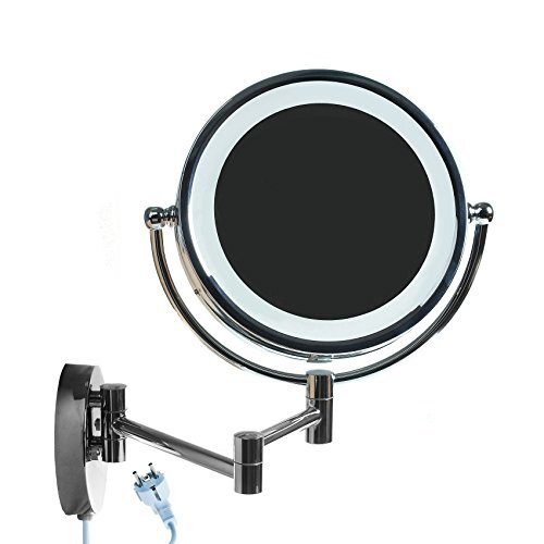 HIMRY 8,5 inch verlichte wandspiegel make-up spiegel, 7x vergroting, 21,5cm LED make-up spiegel, make-up, scheren, badkamerspiegel opvouwbaar verstelbaar, verchroomd metaal, KXD3132-7x