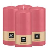 Wiedemann bougie cylindrique/bougie pilier - 4x - rose - 15 x 7 cm - 63 heures de combustion - bougies pilier
