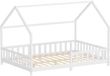 ML-Design kinderbed montessori 140x200 cm met valbeveiliging houten huisbed voor meisjes en jongens massief grenenhout wit dak lattenbodem duurzaam jeugdbed peuterbed juniorbed veilig en laag kinderbed slaapplaats kinderkamer bedframe