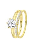 Lucardi Dames Goldplated dubbele ring met zirkonia - Ring - Cadeau - Echt Zilver - Goudkleurig