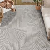 Tapis Salon 160 X 120 Cm, Tapis À Poils Épais Géométrique, Moelleux Et Antidérapant, Gris