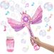 Princess Bubble Wand Toy, Automatic Bubble Blower Wand with LED Light Music & Wings Crown, Pink Fairy Bubble Maker Toy Gift for Girls Kids Outdoor Party
