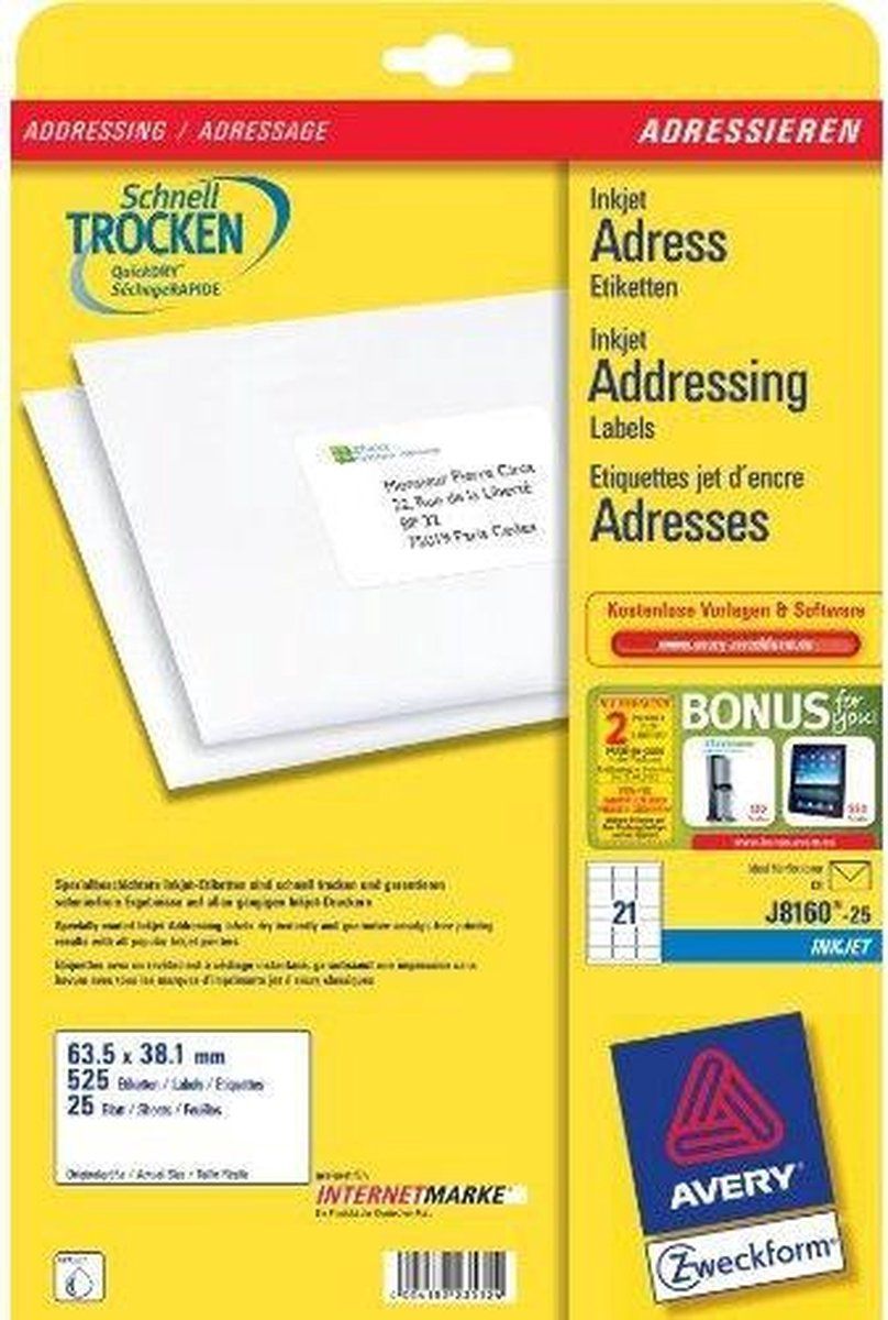 Avery J8160-25 adreslabels