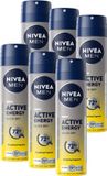 NIVEA MEN Active Energy Anti-Transpirant Deodorant Spray - 72u bescherming - Voordeelverpakking - 6x 150ML