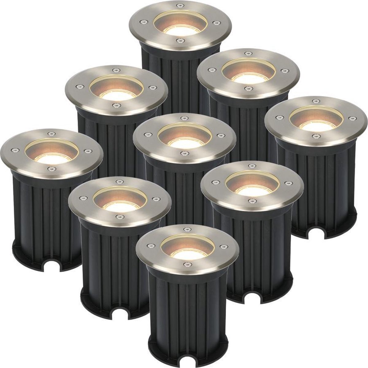 HOFTRONIC 9x Maisy - LED Grondspots voor buiten - Rond - RVS - IP65 waterdicht - Verwisselbare GU10 - 5 Watt - 2700K Warm wit - Dimbaar - Tuinspots en inbouwspots buiten voor in de grond -