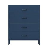 Jan Nowak Metalen Ladenkast met 4 Lades - CARLA | Ladenkast voor Slaapkamer, Woonkamer, Kinderkamer en Hal | Industriële Stijl | Ladekast met Glans | 80 x 101,5 x 40 cm | Marineblauw