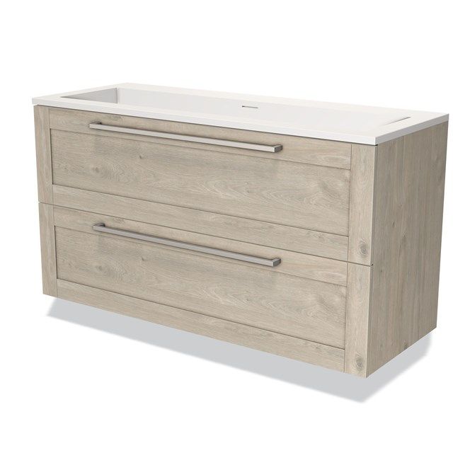 Maxaro Badkamermeubel 120cm Modulo Lichtgrijs Eiken 2 Lades Kader Wastafel Solid Surface