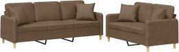 vidaXL Loungeset met kussens stof bruin