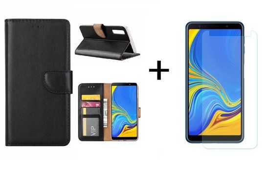 Samsung Galaxy A7 2018 Book Case - Black - with Screen Protector - Bixb