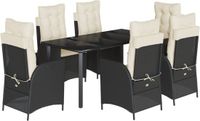 vidaXL 7-delige tuinset met kussens, zwart, van polyrotan