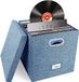 Boîte de rangement sans marque pour disques vinyles - empilable - 50+ vinyles - lin avec couvercle