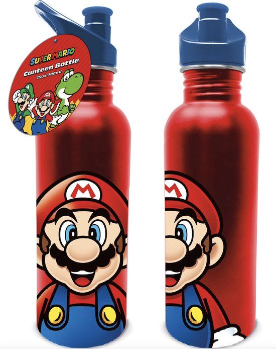 Super Mario Metal Water Bottle - Mario - 700ml - Red
