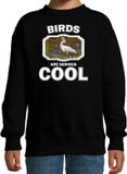 Bellatio Decorations Shoppartners Bv Dieren vogels sweater zwart kinderen - birds are serious cool trui jongens/ meisjes - cadeau lepelaar vogel/ vogels liefhebber - kinderkleding / kleding 152/164