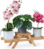 Merkloos Relaxdays plantenrek - 3 etages - 17 x 51,5 x 15 cm - woonkamer - vensterbank - bamboe