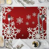 Merkloos Placemats Kinderen - Tafelonderleggers - Eettafel Beschermen - Sneeuwvlok Design - 8 Stuks 32x42cm - Rood Wit