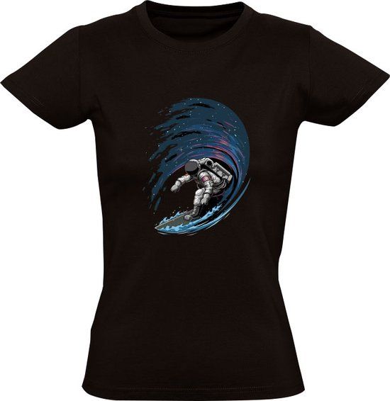 Astronaut Surfen Dames T-shirt - Zwart - 5XL