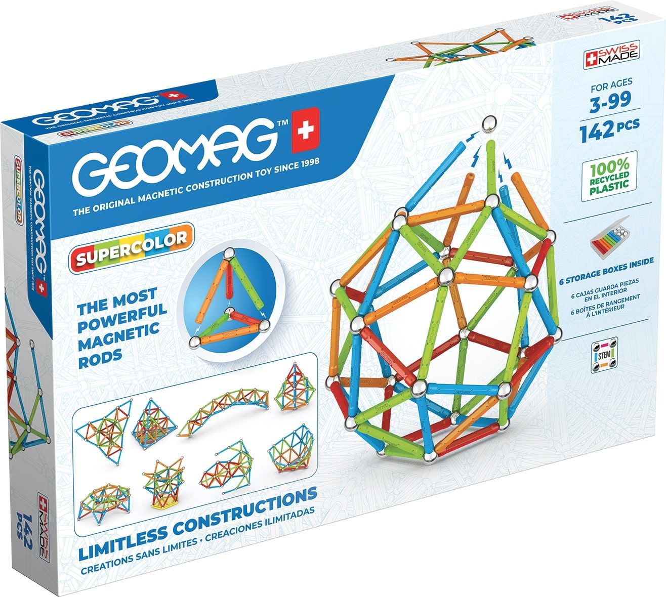 Geomag Supercolor Recycled 142 pcs - Anti-stress speelgoed - Meerkleurig