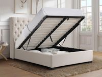 Vente-unique Lit avec rangement tissu beige 180 x 200 cm (Super King Size Bed)