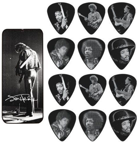 Dunlop Jim Hendrix Silver Portrait Plectrums - Heavy - Blik 6 Stuks
