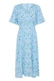ICHI IHVERA DR42 Dames Midi Jurk Korte Mouw V-hals Viscose Gebloemd Blauw