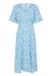 ICHI IHVERA DR42 Dames Midi Jurk Korte Mouw V-hals Viscose Gebloemd Blauw
