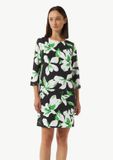 comma - Midi-jurk met all-over print - Lange mouw - Ronde hals - Gebloemd - Polyester - Zwart