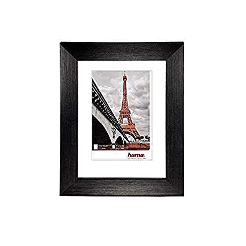 Hama kunststof fotolijst"Paris" (lijst 10 cm x 15 cm, rand 20 mm x 15 mm, voor foto's van de grootte 7 cm x 10 cm, spiegelglas, polystyreen (PS), met haken en voet), Parijs, zwart, 15 cm x 20 cm