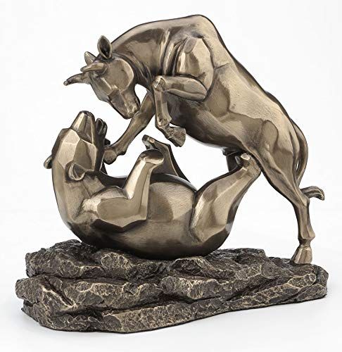 Veronese Design 6 Inch Tall Wall Street Stock Market Bull Bear Fight Financiële Makelaar Gift Abstract Koud Gegoten Hars Bronzen Afwerking Tafelblad Standbeeld