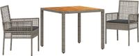 vidaXL Tuinset met 2 stoelen en tafel, polyrotan, grijs