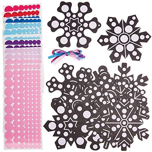 Baker Ross FX277 Sneeuwvlok Stippel Kunstdecoraties - Pak van 12, Sticker Kunst en Knutselen voor Kinderen, Kerstdecoratie Maken, Makkelijk Knutselen voor Kinderen