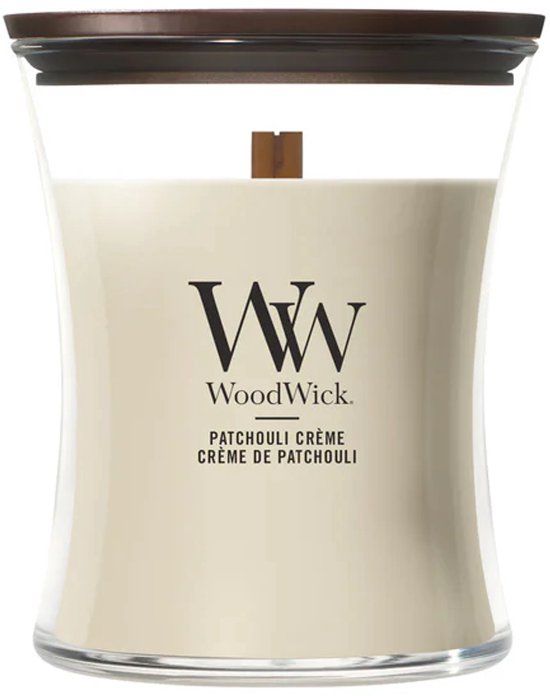 WoodWick Hourglass Medium Geurkaars - Patchouli Créme - 60 branduren