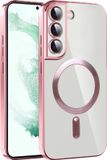 Techsuit Hoesje geschikt voor Samsung Galaxy S22 Plus - Luxury Crystal Back Cover - Geschikt voor MagSafe - Transparant/Roze
