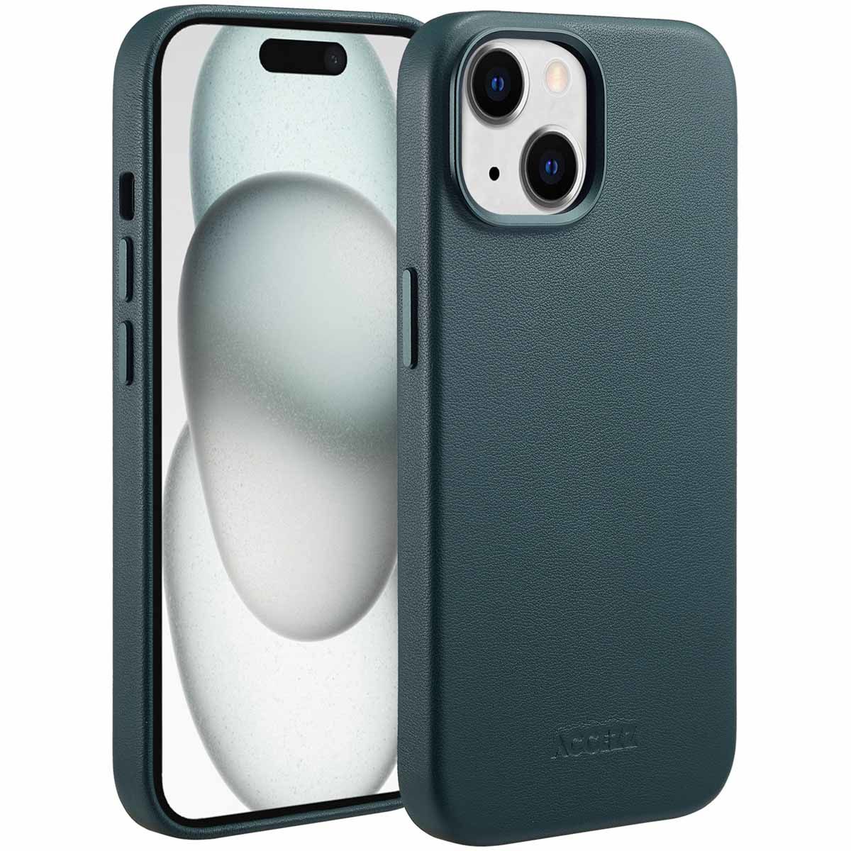 Accezz MagSafe Leather Backcover iPhone 15 - Donkergroen