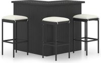 vidaXL 4-delige tuinbarset met kussens, polyrotan, zwart