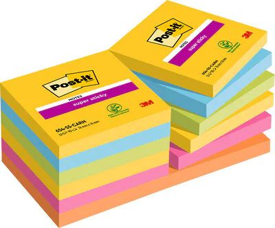 Post-It Super Sticky Notes - 76x76mm - Assorted Colors - 90 Sheets - Pack of 12