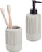 Zeller set de salle de bain/toilettes - 2x pièces - blanc - design rayé - céramique - aspect ciment