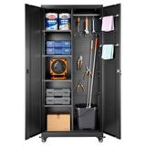 VEVOR Metalen Opbergkast, 5 Lagen, Rolkast voor In De Garage met Verstelbare Planken, 2 Magnetische Deuren, Kledingstang En Haken, Geschikt voor voorraadkast, Magazijn En Kelder.