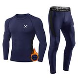 MEETYOO Thermisch ondergoed voor heren, sport, basislaag, shirt met lange mouwen + broek, sneldrogend, kleding voor training, skiën, hardlopen, wandelen (blauw, M)