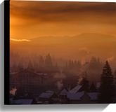 Merkloos / Sans marque Take your time Canvas - Huizen - Zonsondergang - Sneeuw - Winter - 40x40 cm Foto op Canvas Schilderij